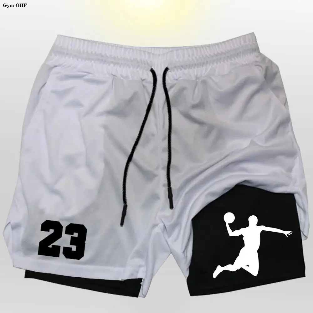 

Men Fitness Training 2 in 1 Shorts Print Summer Double Layer Quick Dry Gym Jogging Mens Outdoor Beach Sport Short 23 Pant
