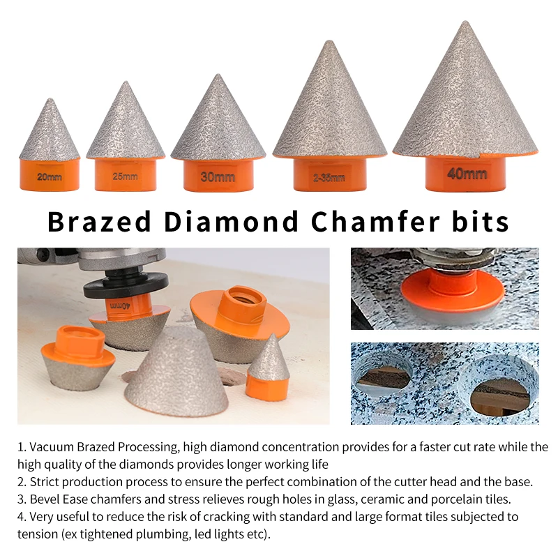 XCAN M14 Diamond Chamfer Bit 20-82mm Milling Tile Cutter Marble Concrete Hole Saw Masonry Drilling Crowns Construction Tools