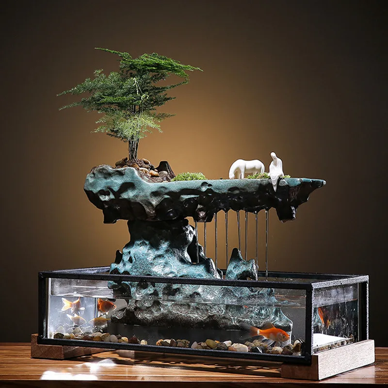 Desktop Fountain With Fish Tank Bedroom Decoration