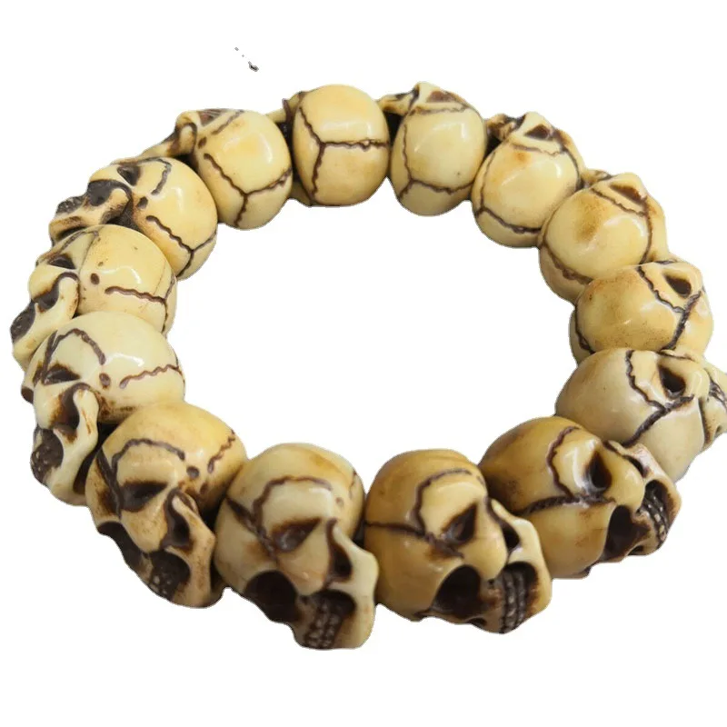 

Tibet HANDMADE Natural Yak Horn Carve Into A Skeleton Bead Hand String Bracelet