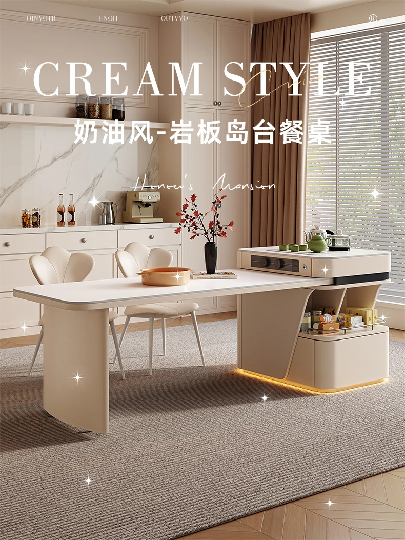 Table d'îlot intégrée, table de cuisine rétractable pour la maison, petit appartement, restaurant, îlot de vent crème