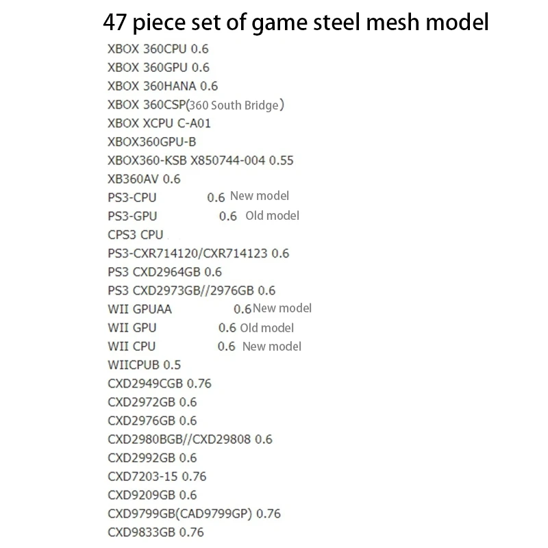 47Pcs/Set Direct Heat Reballing Universal Directly Stencils For Game Console PS3 CPU PS4 GPU XBOX CXD WII