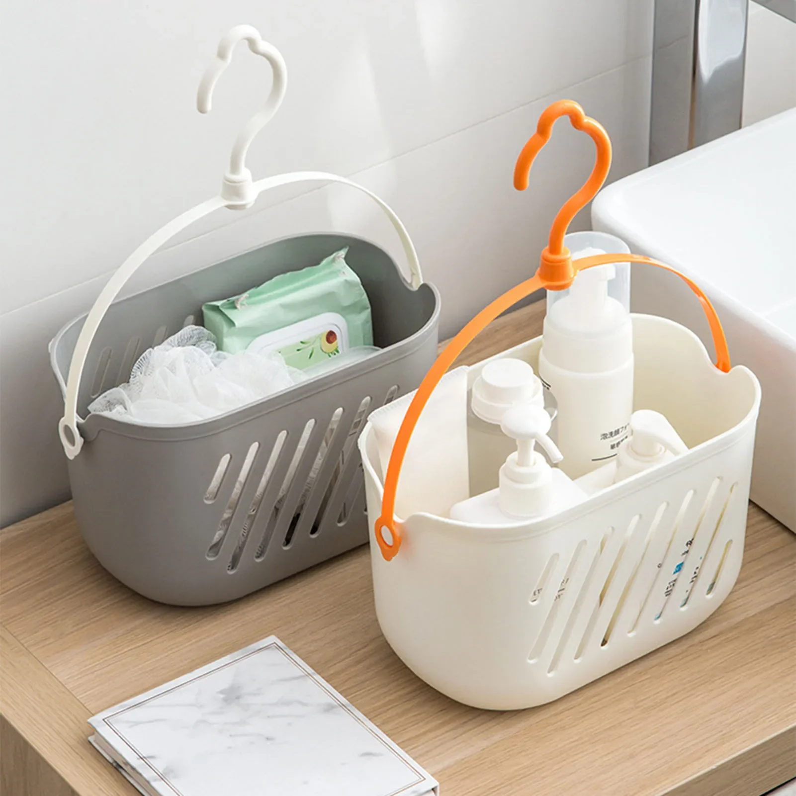 

Plastic Hanging Shower Toiletry Bath Kitchen Baskets Tub Corner Organizer Dorm Tote Hooks Rack Hangable Storage Basket with Hook