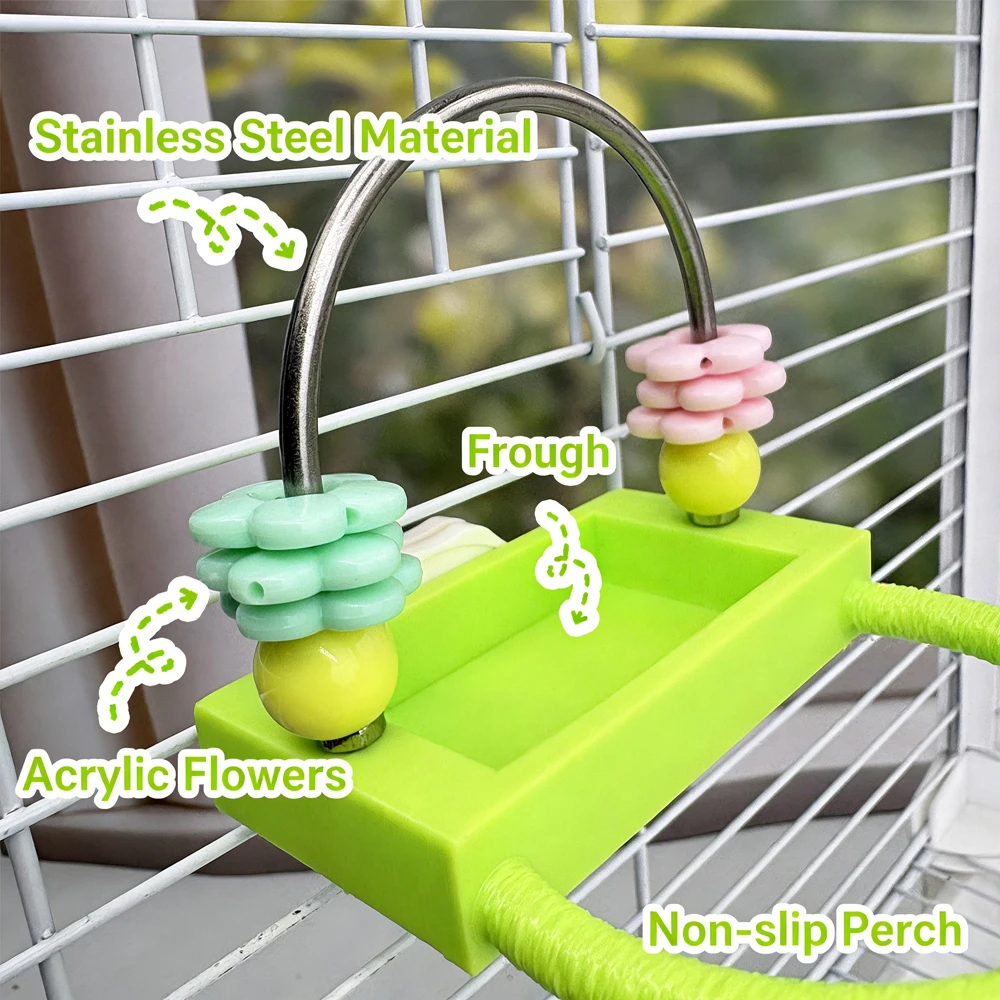 Comedero para pájaros acero inoxidable con percha loros y periquitos - imagen 2