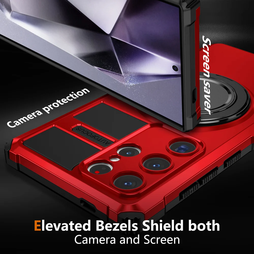 KEYSION Shockproof Armor Case for Samsung S24 Ultra 5G S23+ S22 S21 FE Magnetic Ring Stand Phone Cover for Galaxy Note 20 Ultra