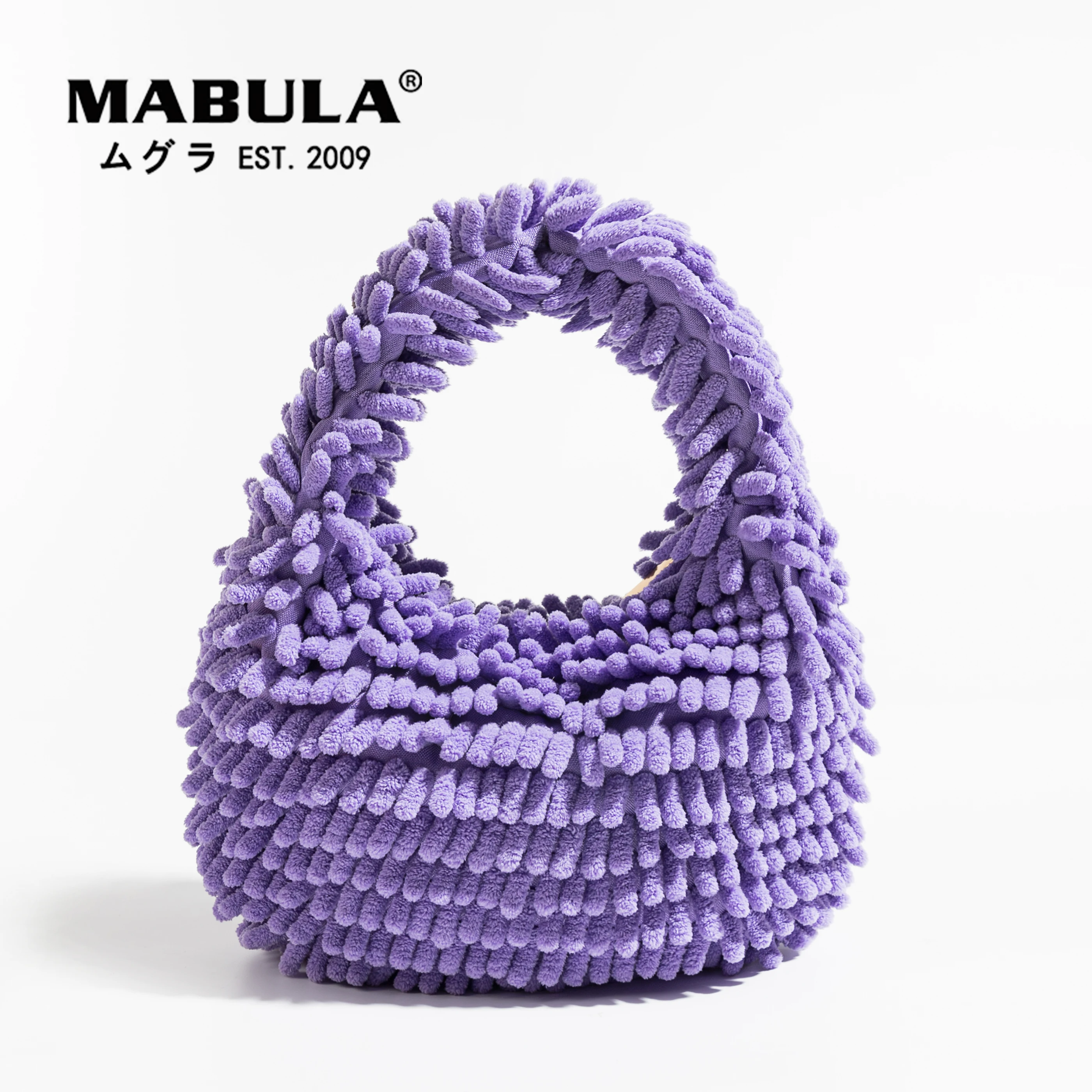 MABULA Women Multi Colors Plush Circul Handbag Chic Fur Half Moon Clutch Purse Candy Small Female Wrist Pouch for 2022 Winter