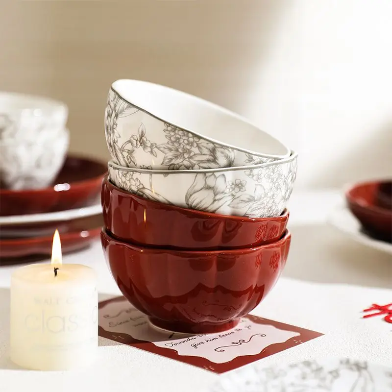 Original Chinese Ceramic Tableware Festive Red Tableware Wedding and Housewarming Gifts Dishes and Plates Set Gift Box Packaging