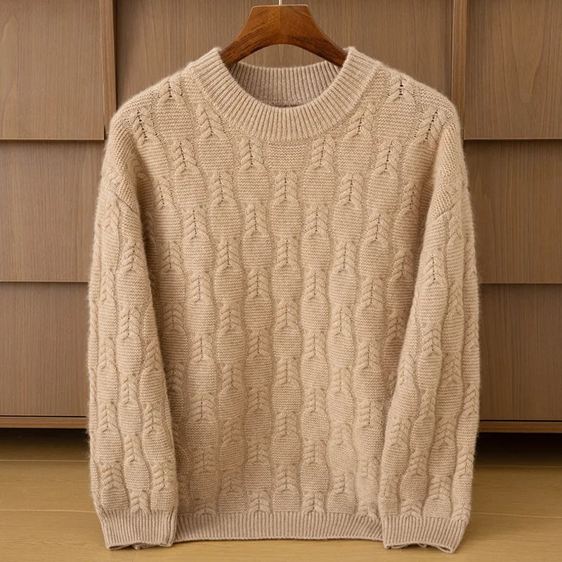 

Высококачественный мужской свитер из 100% кашемира, осенне-зимний пуловер с круглым вырезом и длинными рукавами, вязаный вручную, умная повседневная плотная одежда, топы