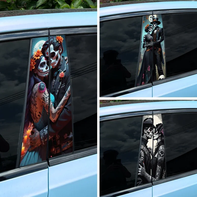 1PC Gothic Skeleton Couple Car Stickers Auto B Pillar Waterproof Decor Cover Scratch DIY Car Doors Pillar Sunscreen Vinyl Decals