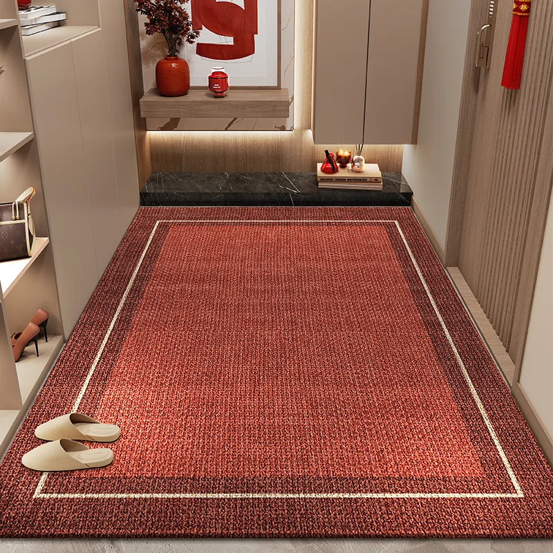 

2026 New Chinese Red Entrance Doormat Rectangular Geometric Print Foot Rug for Living Room Comfy Dust Removal Home Decoration