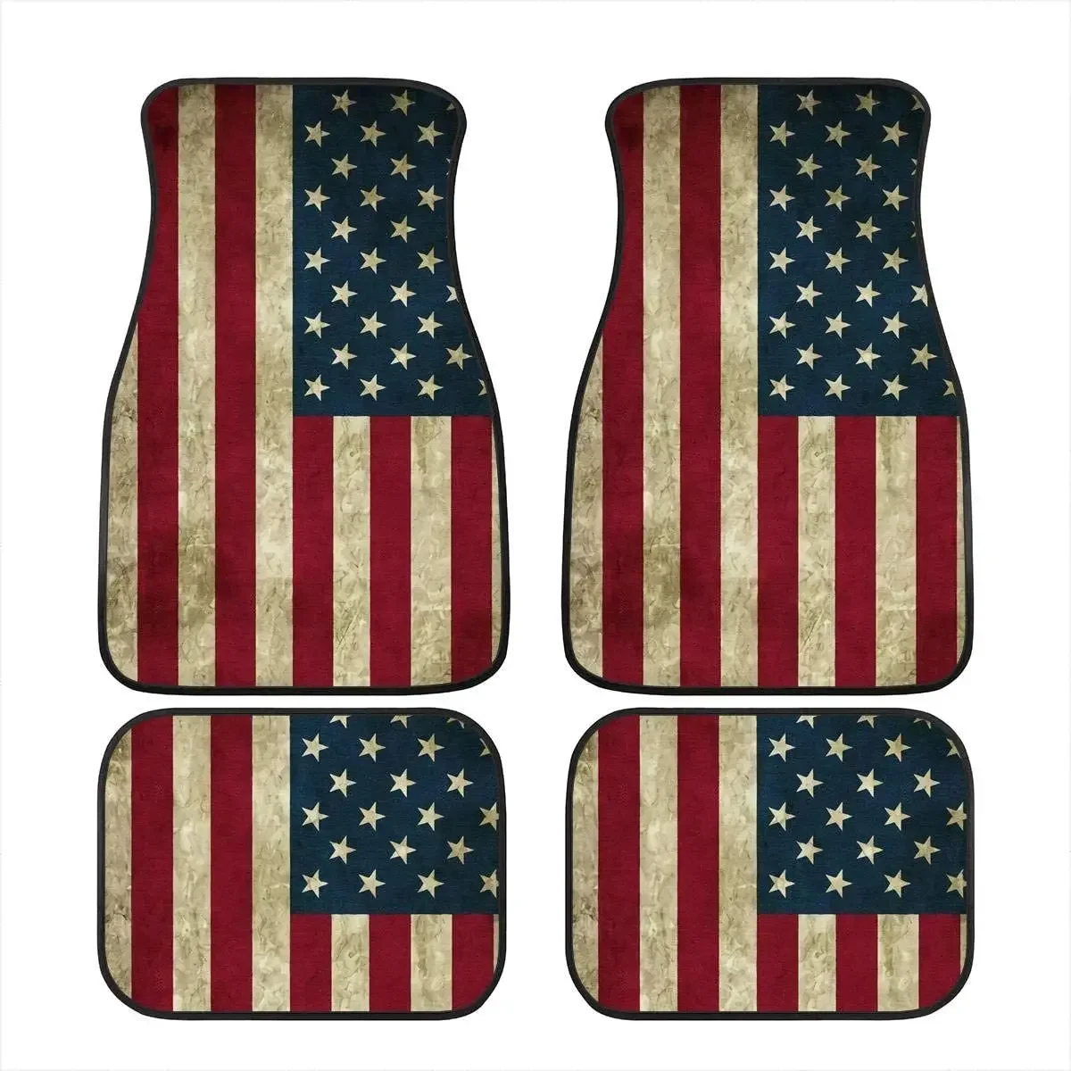 Aged American Flag Universal Patriotic Car Floor Mats, Set of 4, Fit for Suvs,Vans,Sedans,Trucks