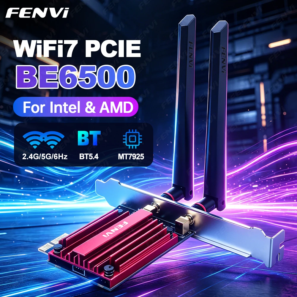 fenvi-wifi-7-be6500-pcie-アダプター-mt7925-bt-54-トライバンド-24g-5ghz-6ghz-6500mbps-80211be-ワイヤレスネットワークカード-amd-win-10-11-用