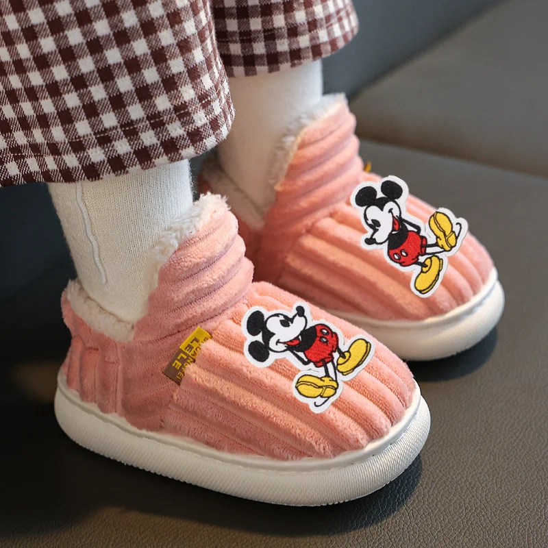 

Disney Mickey Mouse Cotton Shoes kids fall Winter Boy Girl Indoor Parent-Child Home Shoes Thickened Warm Anti-skid Toddler Shoes
