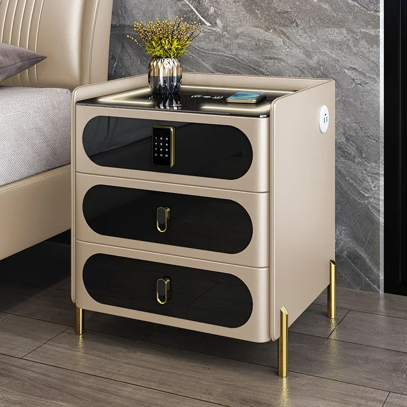 USB Charging Wireless Charging Password Lock Audio Nightstands Modern Wooden Side Storage Bedsides Table Szafka Nocna Furniture