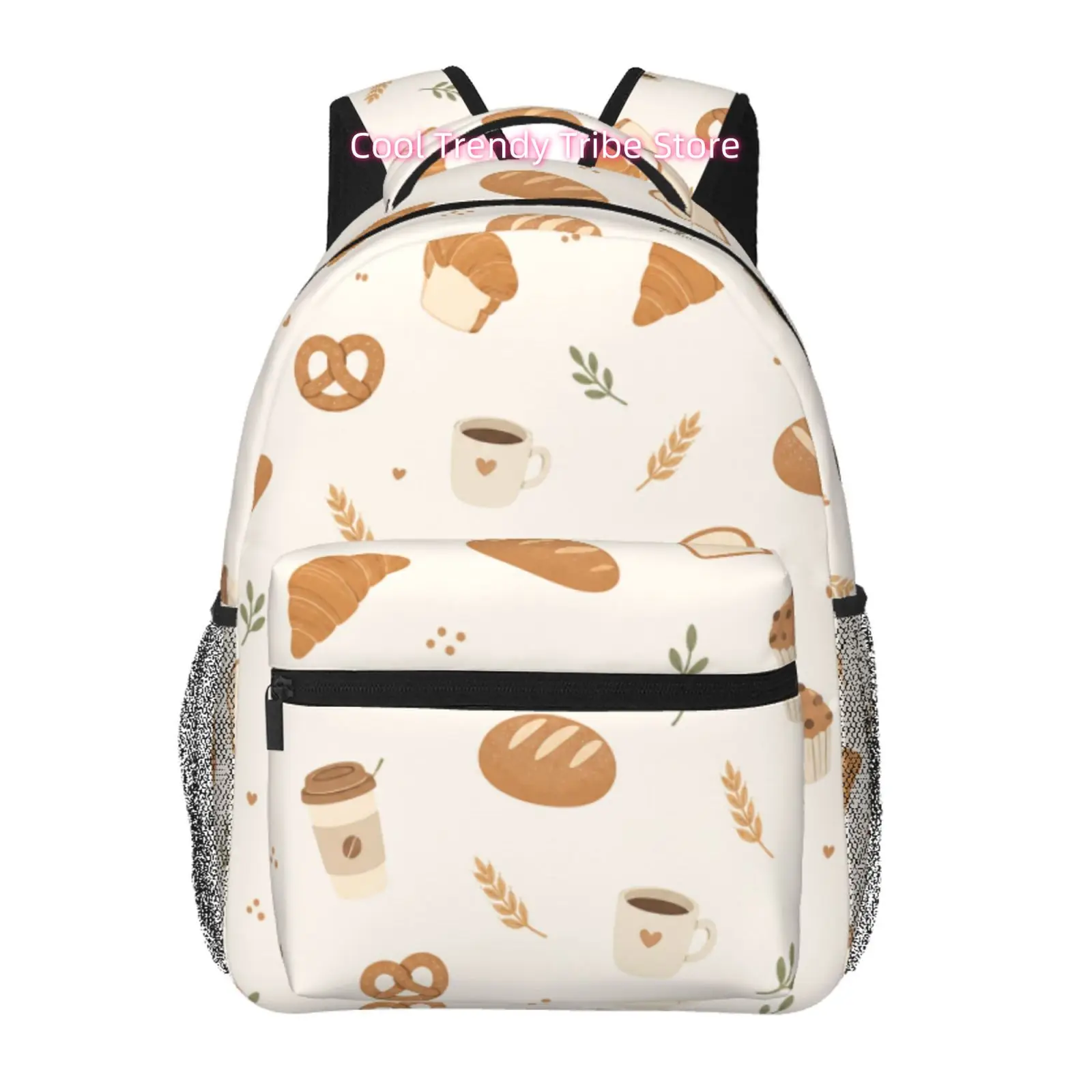 

Bread and Coffee Print Adult Backpack, Oxford Cloth Adjustable Shoulder Strap Casual Daypack for Women, Ideal for Daily Commute,