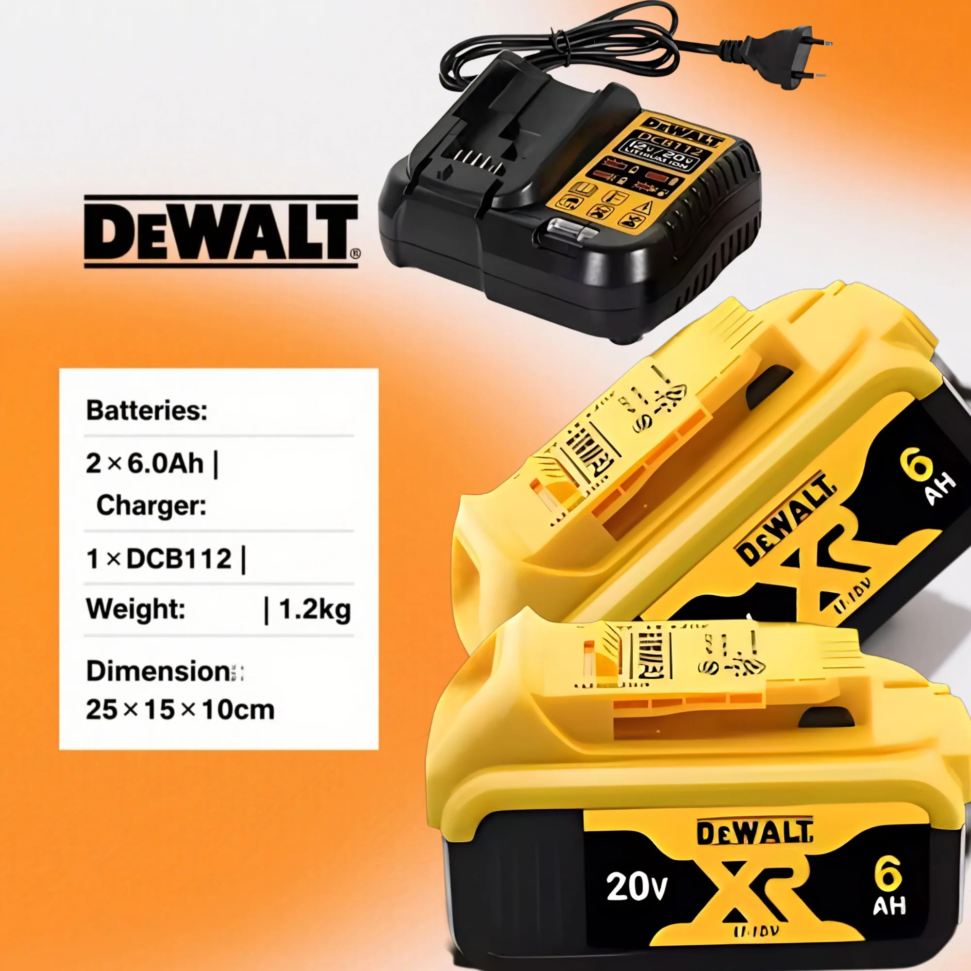 

DEWALT 20V Battery 6.0Ah Battery DCB200 Rechargeable DCD887 DCD805 DCF860 DCG406 DCF512Power Battery