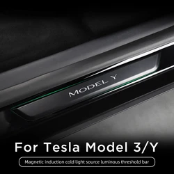 For Tesla Model 3 Model Y Auto Accessories Car Threshold Bar Magnetic Induction LED Luminous Illuminated Welcome Pedal