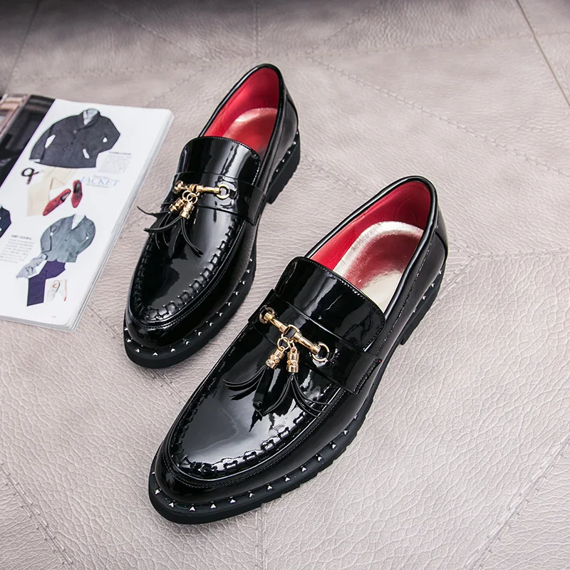 

Luxury Leisure Men's Shoes Loafers Shoes Men Outdoor Casual Club Party Version Tassel Fashion Bright Leather Gold Black Loafers