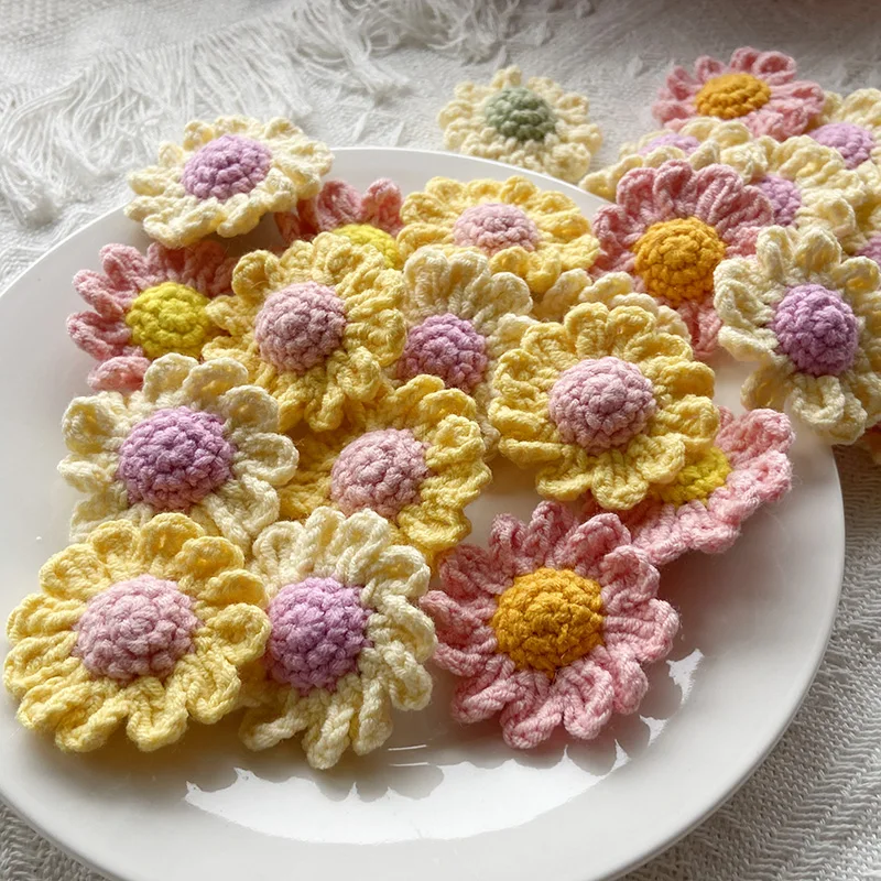 10Pcs Crochet Colour Chrysanthemum Head Cotton Knitting Flower 4.5CM/1.77\