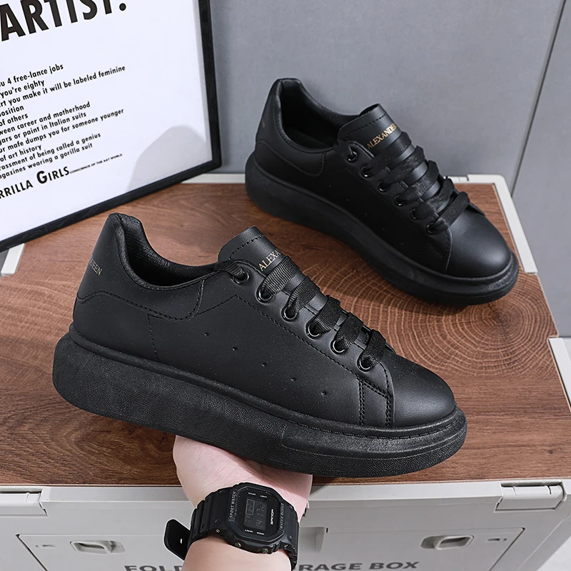 2024 new white sneakers walking shoes Breathable board shoes all match leather thick soled men's inner high increase flat shoes