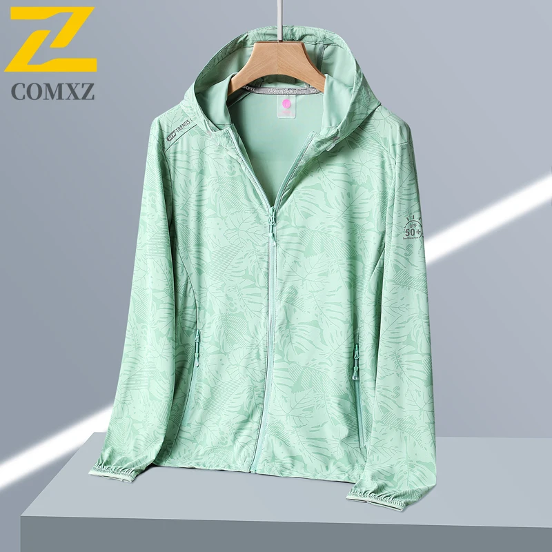 

Summer Ice Silk Jacket for Men, Lightweight and Breathable UPF50+ Anti UV Maple Leaf Print Design Hooded Windbreaker Couple Coat
