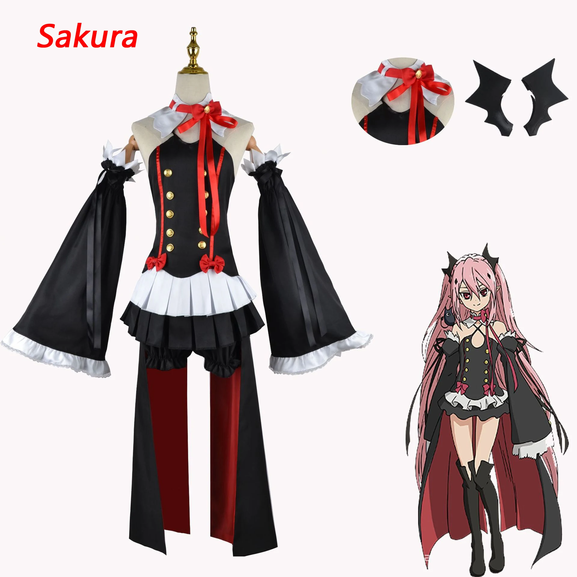 

Anime Seraph of the end Krul Tepes Cosplay Vampire Wig Elf Ears Cosplay Costume For Women Halloween Carnival Party Comic Con
