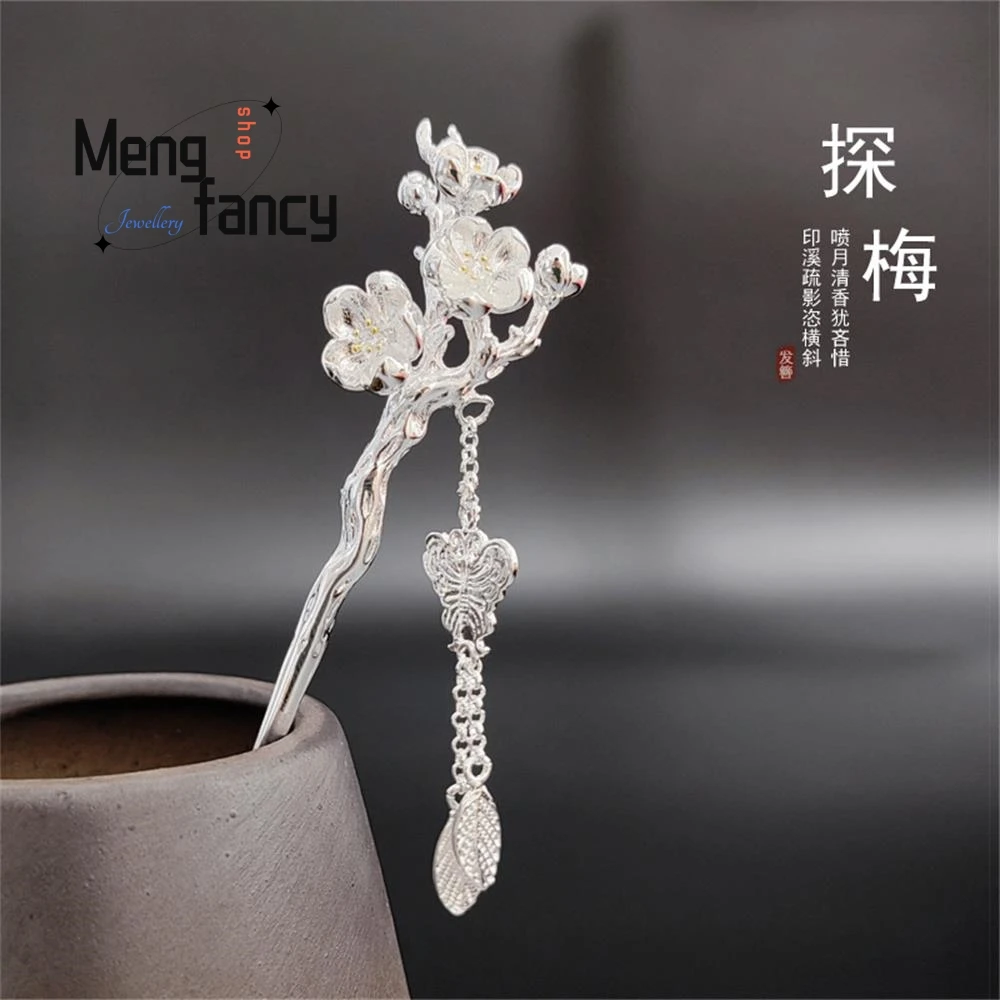 

Female Ancient Style Tassel Plum Blossom Hanfu Plate Hair Silver-plated Hairpin Exquisite High-grade Luxury Fashion Fine Jewelry