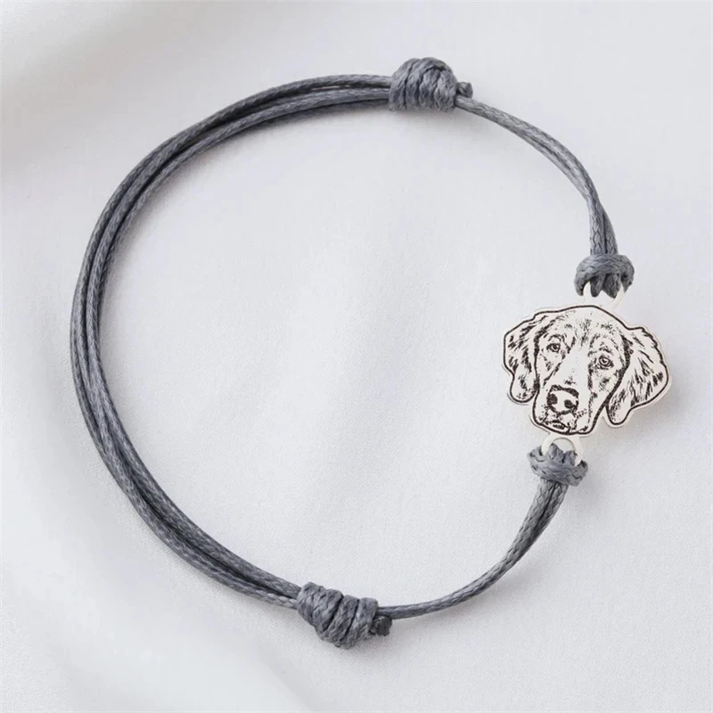 Cute Custom Dog Cat Photo Bracelet Portrait Animal Picture Laser Engraved Personalized Handmade Adjustable Rope Chain Bracelet