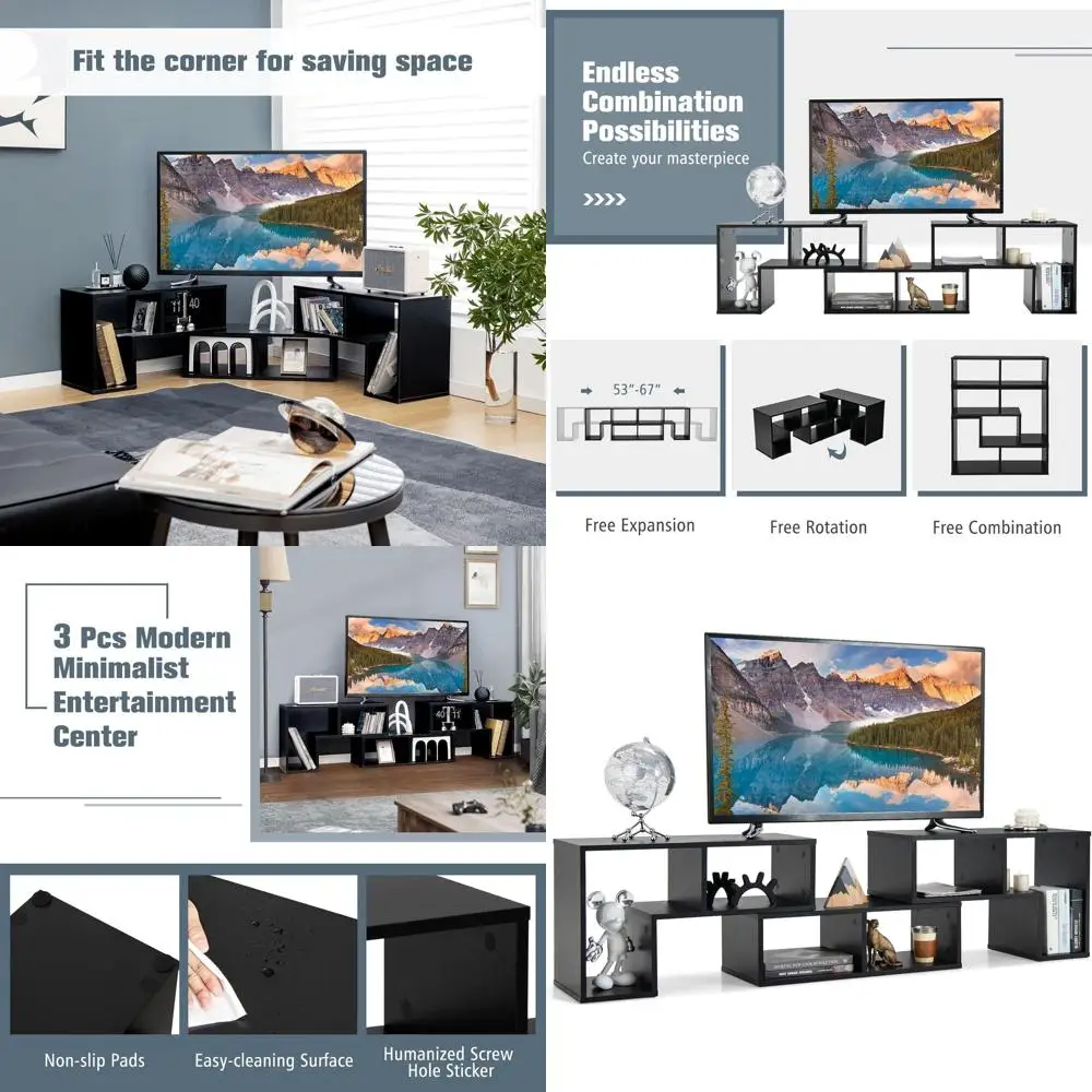 

Современная 3-секционная тумба под телевизор, медиацентр для телевизоров 50-65 дюймов, включает книжный шкаф, идеально подходит для гостиных и спален, цвет белый.