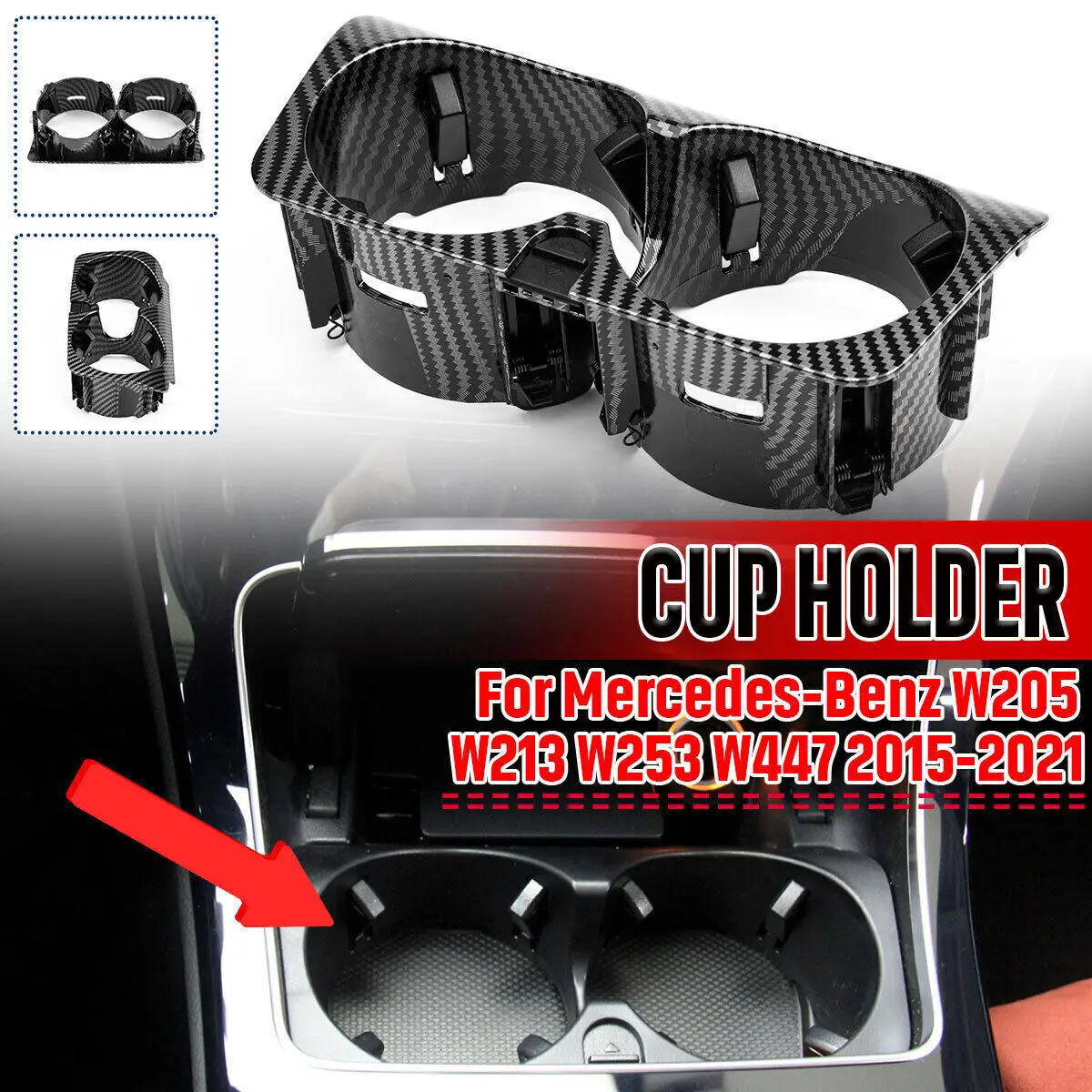 

Carbon Look Center Console Drinks Cup Holder 2056800691 For Benz W205 W213 W447