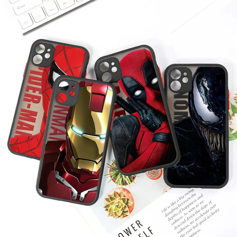 Luxury Cool Marvel Case For Apple iPhone 15 14 13 11 Pro Max 12 Mini XR XS 8 Plus Clear Armor Matte Funda Cover Ironman Deadpool