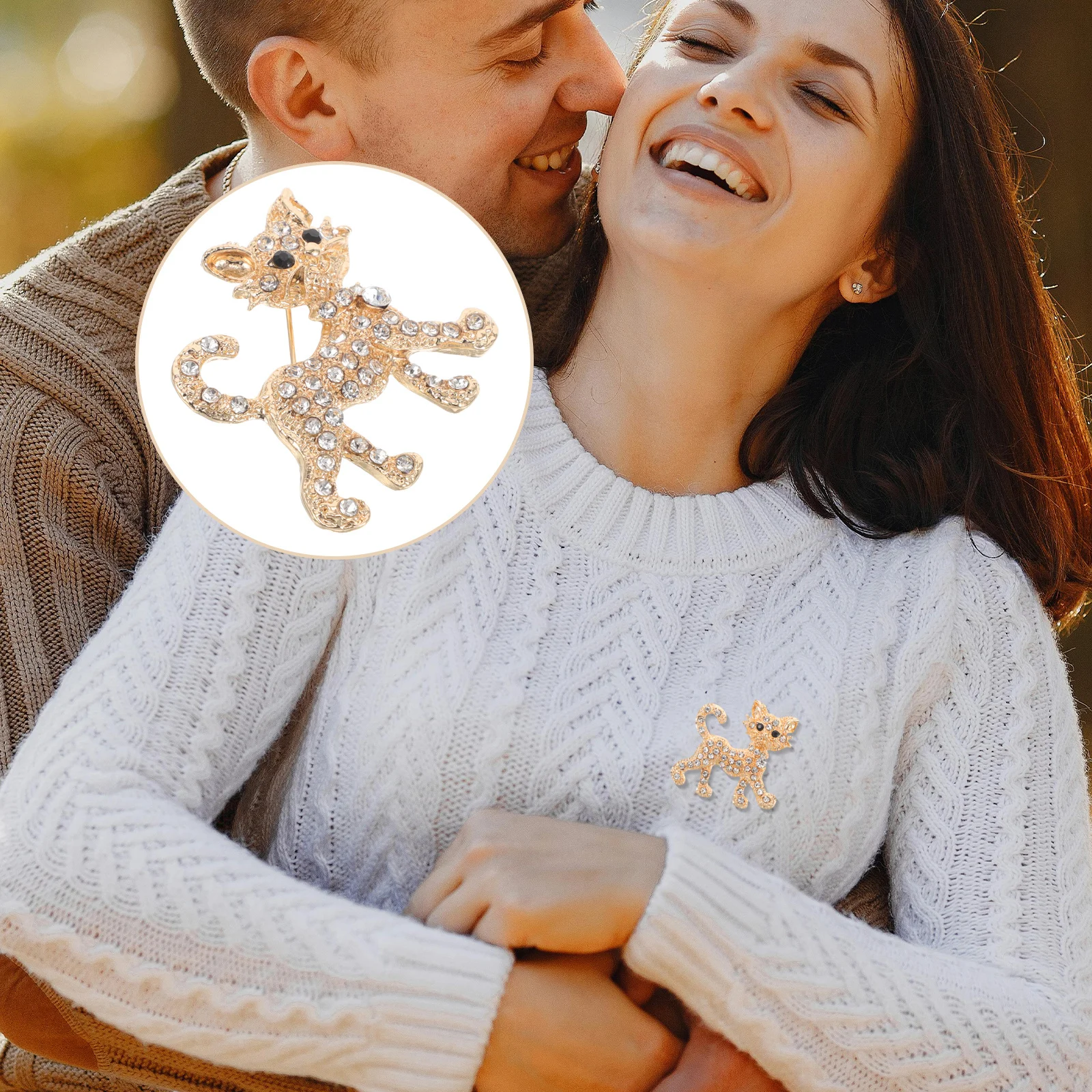 

Cat Brooch Pin Rhinestone Alloy Lovely Cute Cartoon Kitten Lapel Pin Clothes Decoration Sweaters Coats Backpacks Fashion