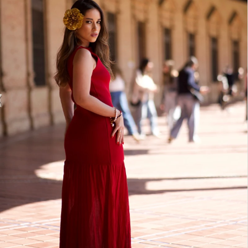 HXAO Sukienki bez rękawów z dzianiny 2025 Damska sukienka patchworkowa plisowana czerwona sukienka letnia elegancka sukienka damska dopasowana sukienka maxi 088