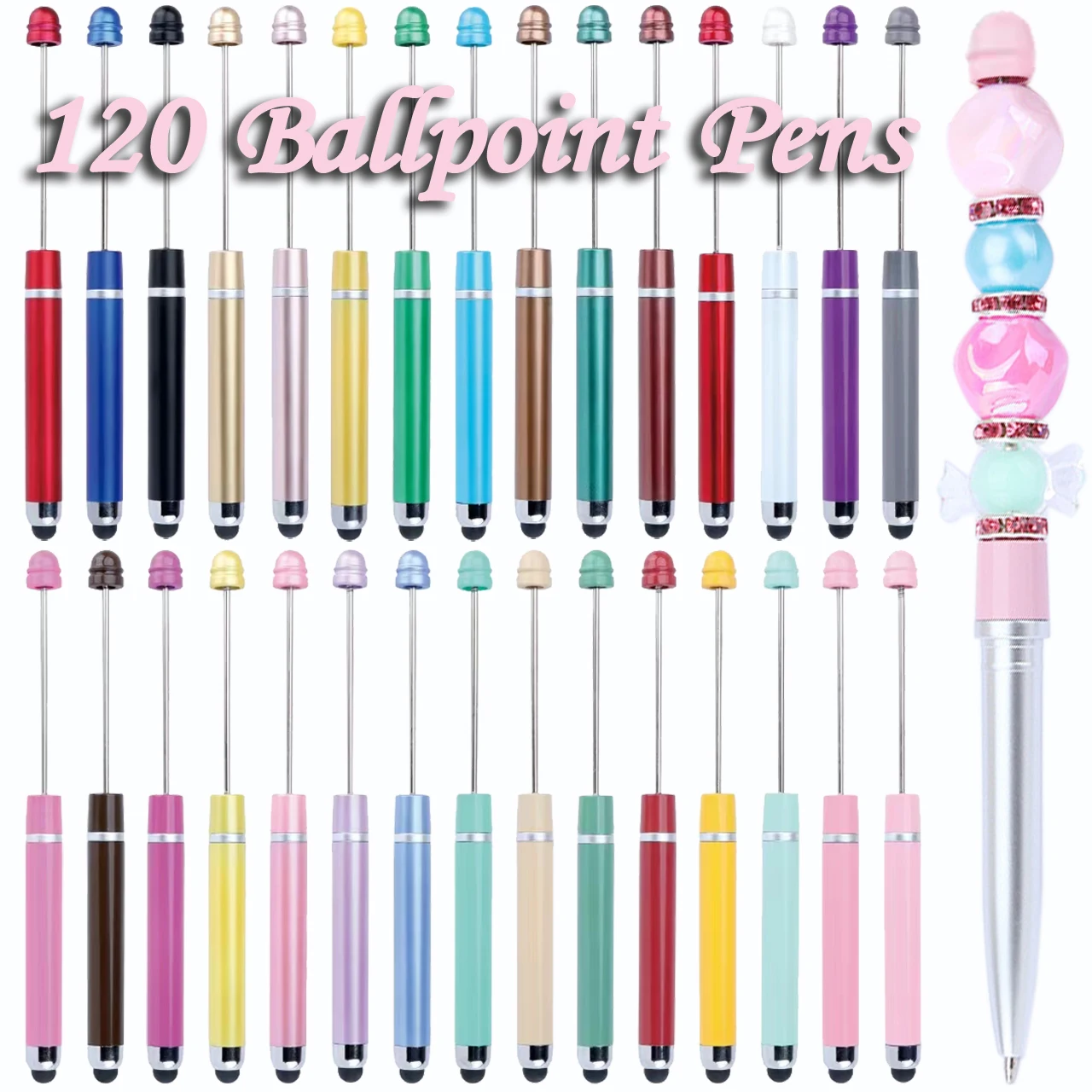 120Pcs Multi Color Touch Screen Beaded Pen DIY Cute Puzzle ballpoint pen Mobile IPad Touch Pens Business Office Gift Pen