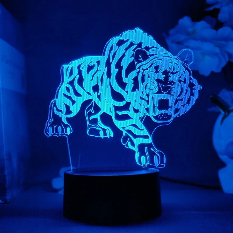 Walking White Tiger 3D Illusion Night Light for Bedroom Decoration Cool Animal Lamp Creative Gift for Kids Birthday USB Light