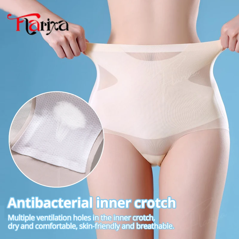 Flarixa Ultra Thin Ice Silk Panties Seamless High Waist Briefs for Women Tummy Control Underwear Shaping Pants Female Lingerie - Image 4