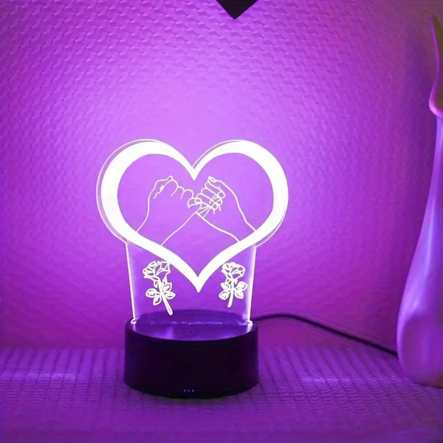 3d Hand Holding Love Night Light, acrilico 7 colori Touch, Led Desktop Decoration regalo luminoso, regalo per amante, alimentato tramite USB