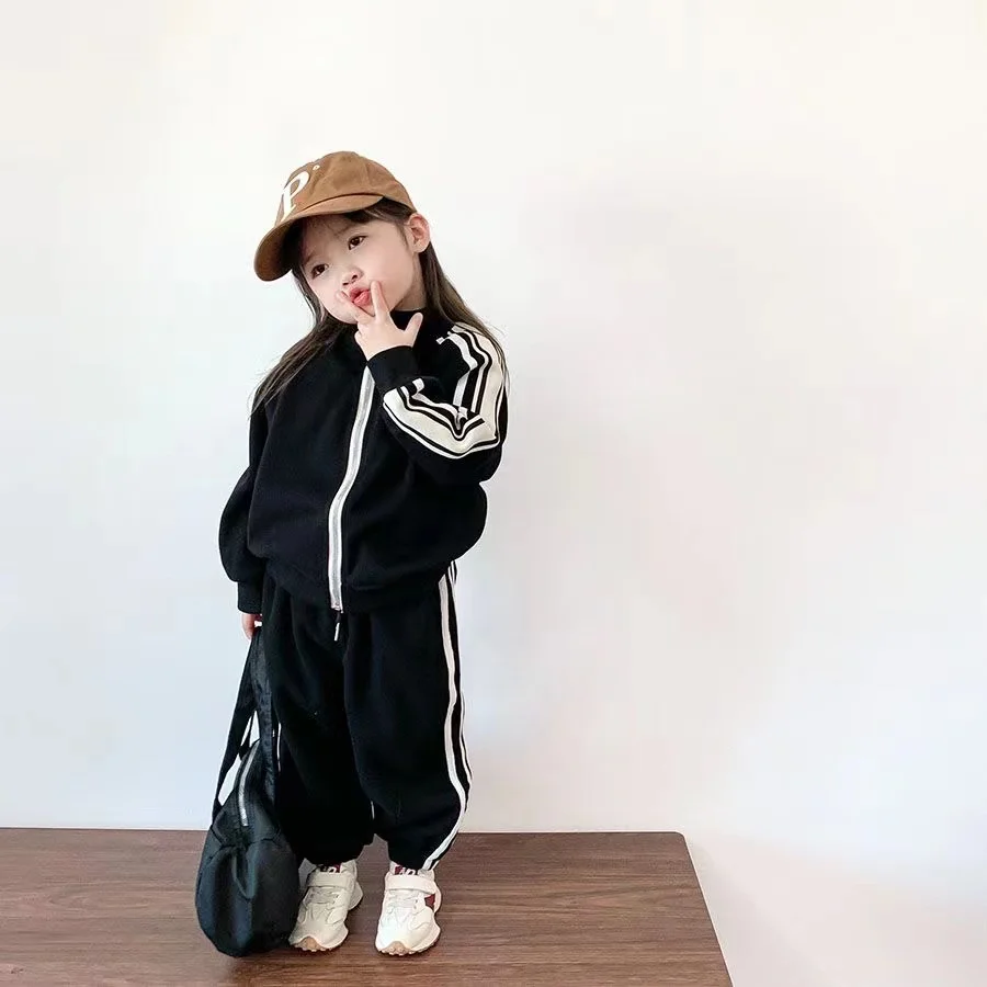 Kids Girls Suit 2024 Spring and Autumn New Children\'s Sports Sweater Two-Piece Set Baby Kindergarten Suit Sister-Brother Clothes