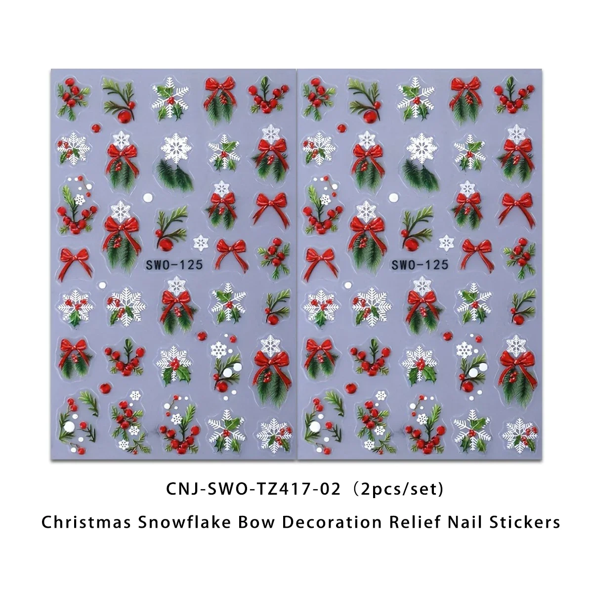 2PCS Winter Christmas relief nail stickers, easy to apply for nail decoration DIY、Gifts, parties, and wedding makeup and styling