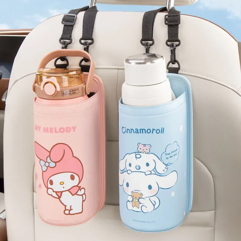 Sanrio Kawaii My Melody Car Water Cup Holder Cinnamoroll Anime Cartoon Fashion Multi-functional Insulated Seat Back Storage Bag