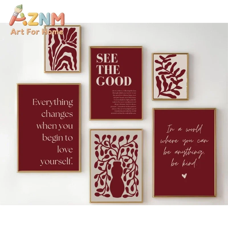 Burgundy Red Gallery Autumn Poster Print Fall Print Abstract Botanical Print Self Love Affirmation Print Trendy Wall Art Deco