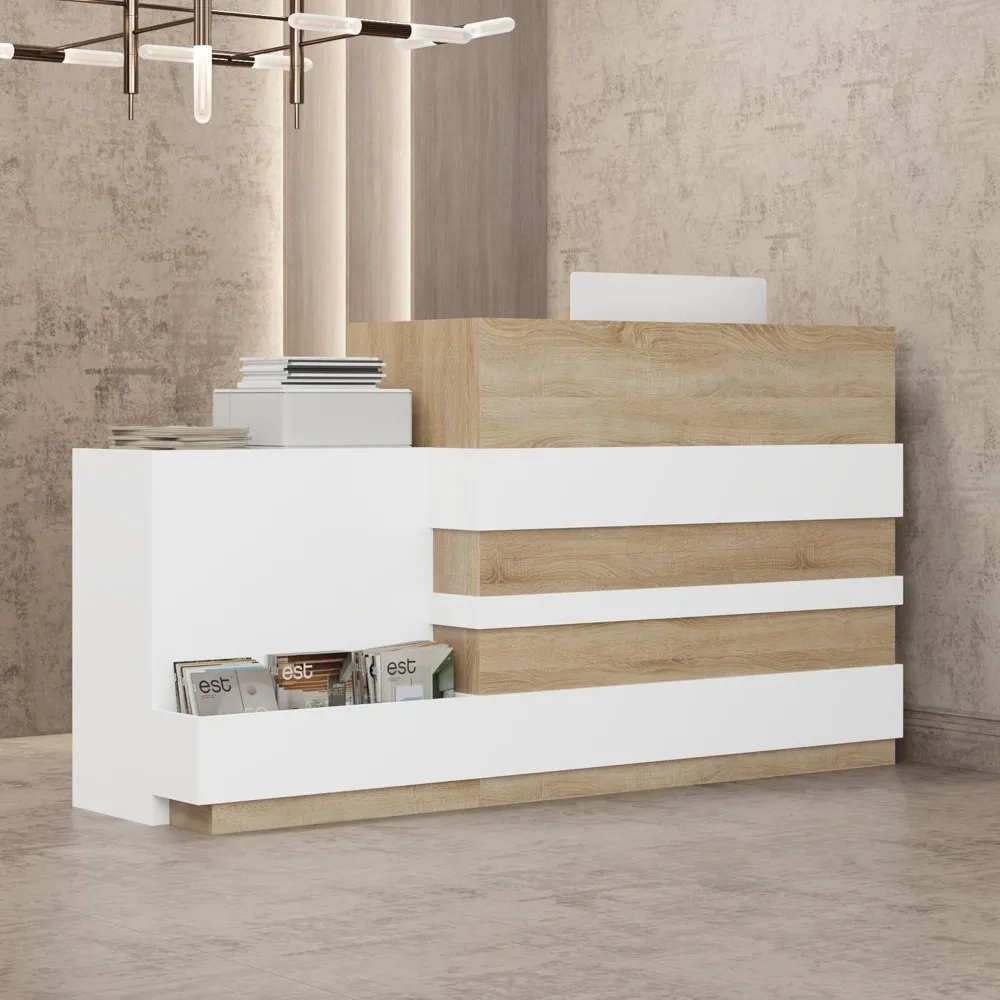 

Белая стойка регистрации со стойкой, стойка регистрации шириной 87,2 дюйма с выдвижным ящиком и подставкой для клавиатуры, стойка регистрации в салоне