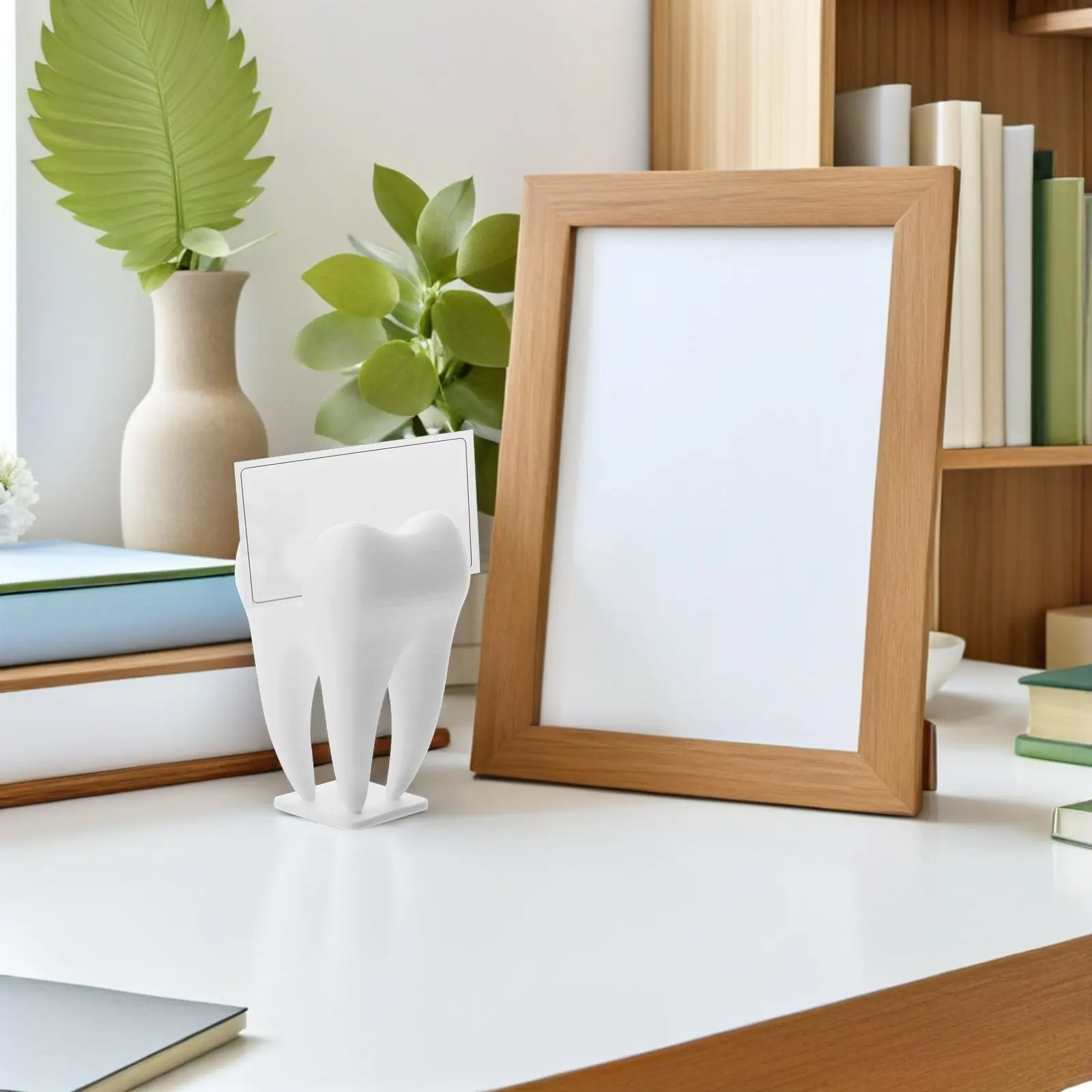 

2Pcs Tooth Shaped Business Card Holder Minimalist Desk Organizer for Dental Office Front Desk Decor