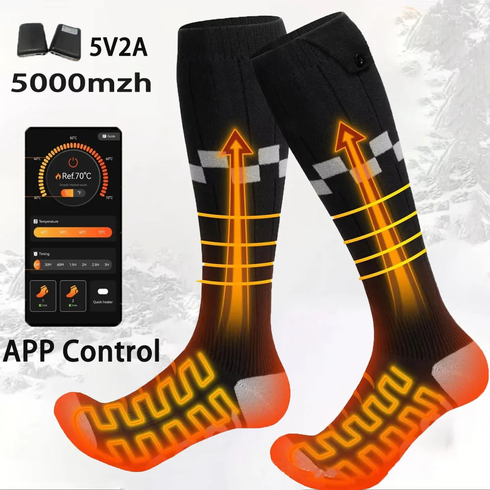 

Новые умные термоноски с управлением через приложение, аккумулятор 5000 мАч, электрические, для катания на лыжах, зимние, теплые, для спорта