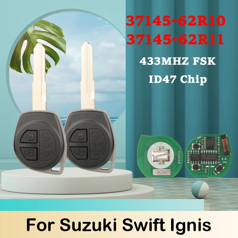 

Jingyuqin 2 кнопки 37145-62R10/37145-62R11 433 МГц FSK id47 чип умный пульт дистанционного управления автомобильным брелоком для Suzuki Swift Ignis