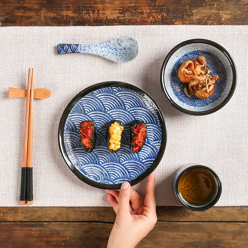 

YJQ ceramic table commercial sea ripple four-piece rice bowl bone saucer barbecue restaurant tableware