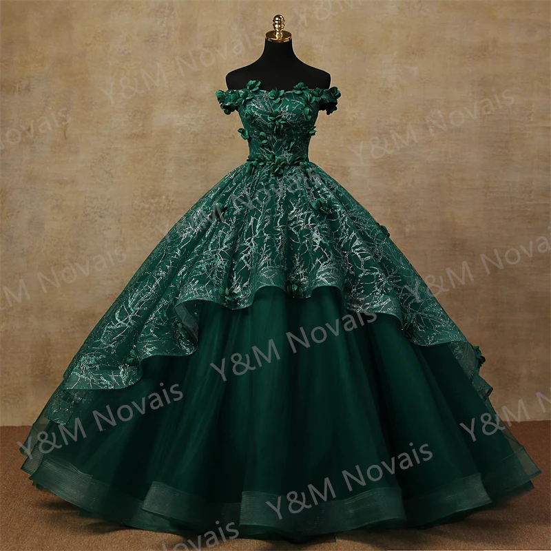 3D Flowers More Color Glittering Luxury Appliques Quinceanera Dresses Off Shoulder Birthday Party Ball Gown Vestidos de 15 años