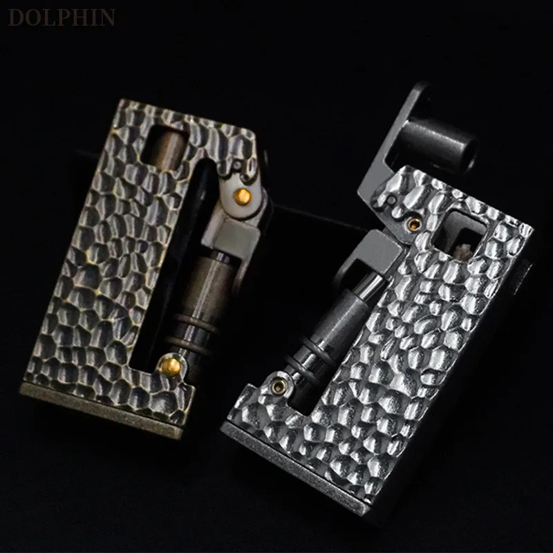

Vintage Alien Crater Creative Open Flame Lighter Semi Automatic Mechanical Metal Retro Lighter Men's Gift Cigarette Accessories