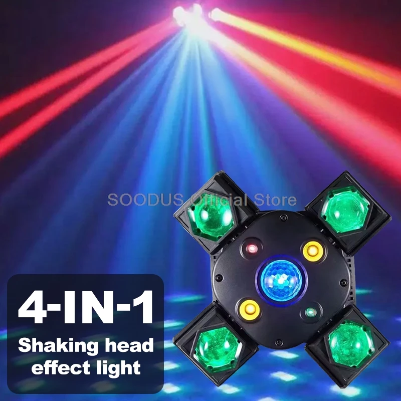 4IN1 Rotating LED Disco Light Shaking Head Laser Strobe Light With Voice Controlled Dj Equipment Beam Light for Stage Club Party