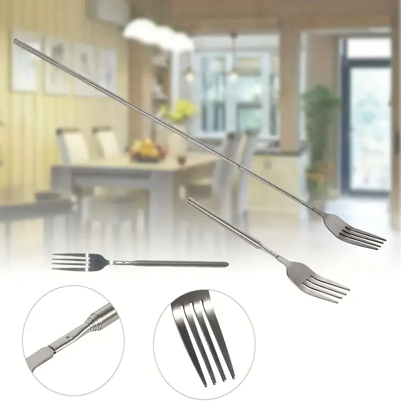 2/4 Piece Expandable Stainless Steel Fork- 8.7 To 25.4 Inches, Adjustable Length for BBQ, Durable and Portable Design